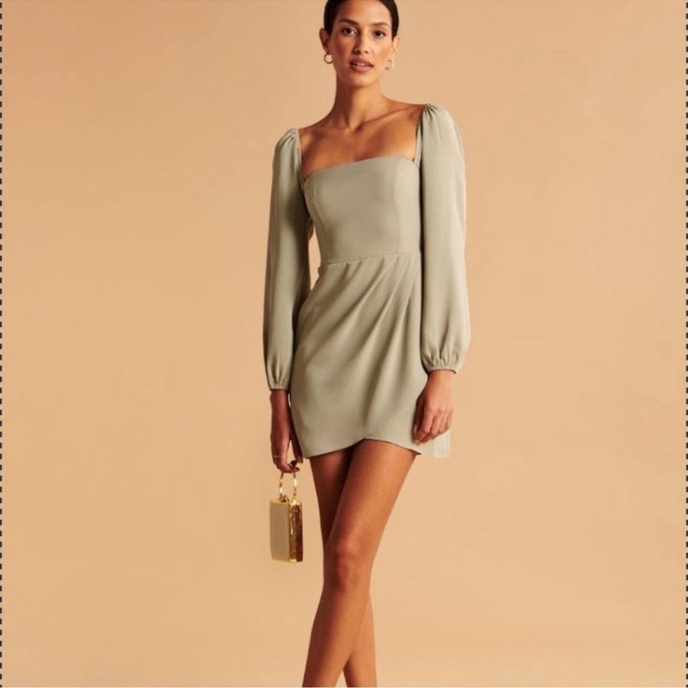 Abercrombie & Fitch Sage Green Dress Long Sleeve Short Dress